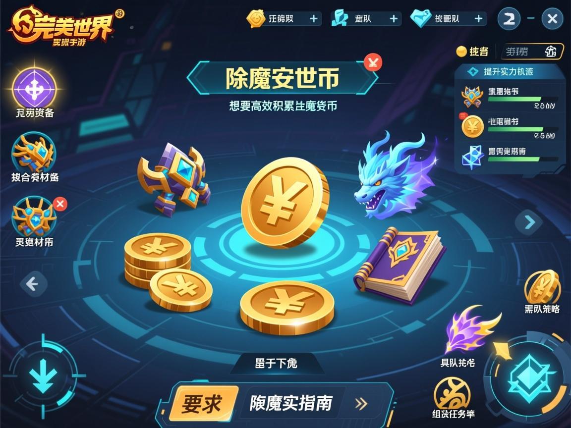 在完美世界手游中，除魔安世币是玩家获取资源、提升实力的重要货币，主要用于兑换稀有装备、技能书、灵兽材料等。想要高效积累除魔安世币，需结合任务机制、组队策略与效率优化，以下是具体打法指南
